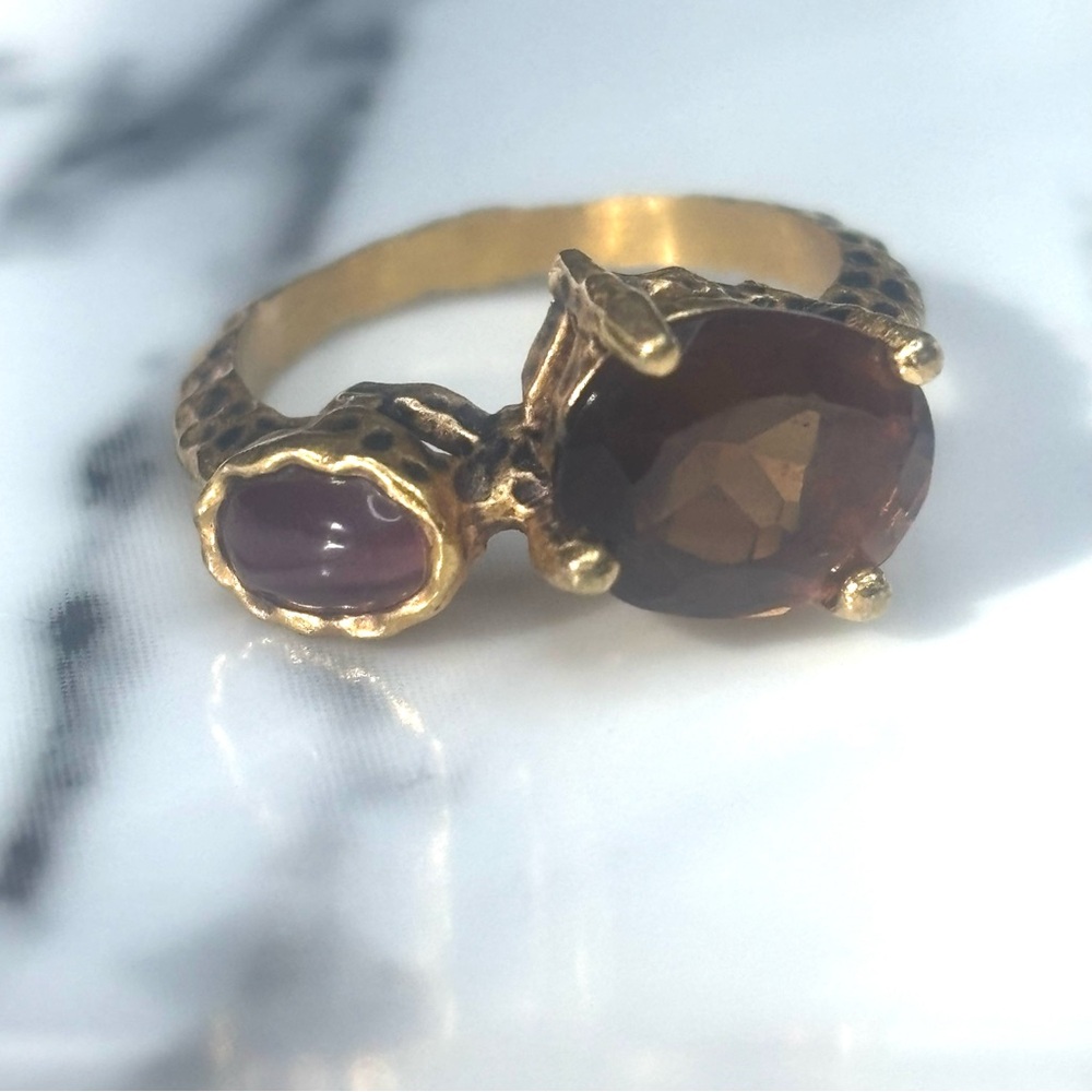Premier Designs Amber Natural Stone Hammered Gold Tone Fashion Ring Women Size 6